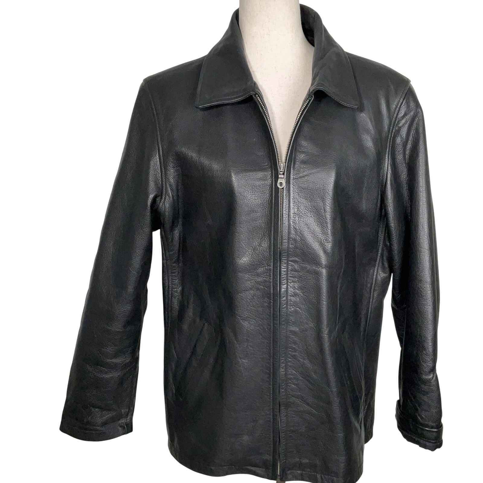 Wilsons Leather Jacket Women L Black Full Zip Thinsulate Moto Biker Classic